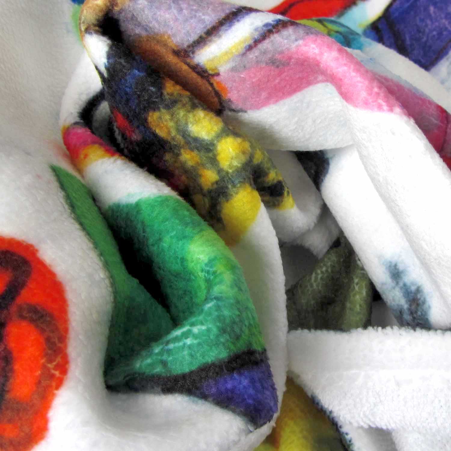 Close-up of stylish soft chic beach towel with bold multicolor Fab Ladies print in vibrant colors view 4.