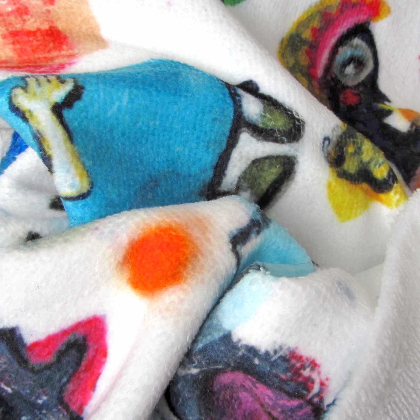 Close-up of stylish soft chic beach towel with bold multicolor Fab Ladies print in vibrant colors view 5.