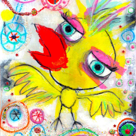 Colorful detail of fine art print from the Twinki-Winki Glorious Misfits wall decor series in version Pika.