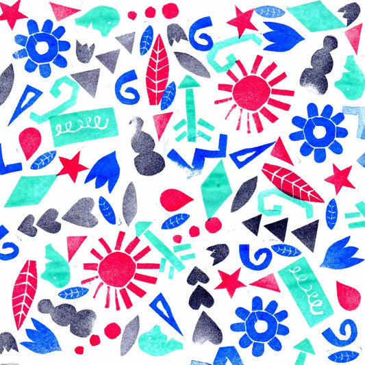 A lively design showcasing a mix of colorful shapes and symbols arranged in an eye-catching pattern. 