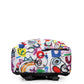 Graphic minimal design city style backpack with fun multicolor Treasure Map print and black soft mesh padded back, bottom view.