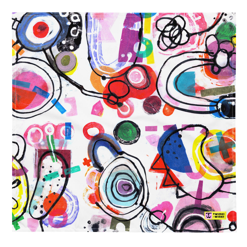 Cheerful, chic, and stylish square scarf with multicolor graphic Treasure Map print.