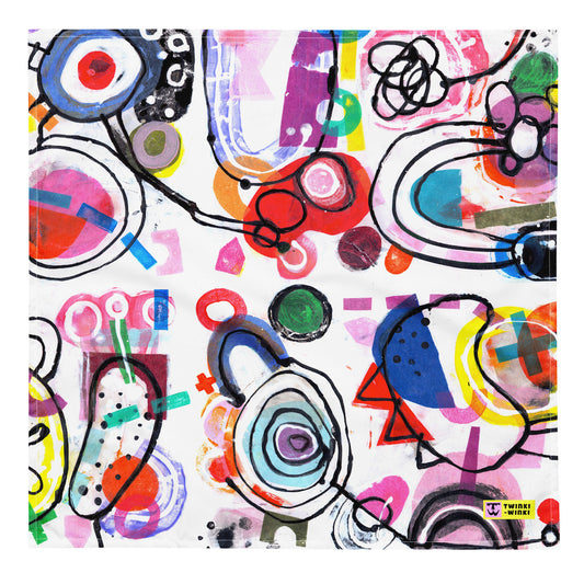 Cheerful, chic, and stylish square scarf with multicolor graphic Treasure Map print.