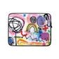 Sturdy graphic laptop case with rainbow-inspired multicolor print in Eureka design and black zipper binding, 13 inch size.