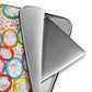 Soft furry lining in gray color of graphic laptop case with rainbow-inspired multicolor print in Frosted Cookies, 13 inch size