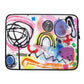 Sturdy graphic laptop case with rainbow-inspired multicolor print in Eureka design and black zipper binding, 15 inch size.