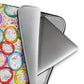 Soft furry lining in gray color of graphic laptop case with rainbow-inspired multicolor print in Frosted Cookies, 15 inch size.