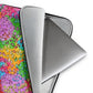 Soft furry lining in gray color of graphic laptop case with rainbow-inspired multicolor print in Macaroni, 15 inch size.