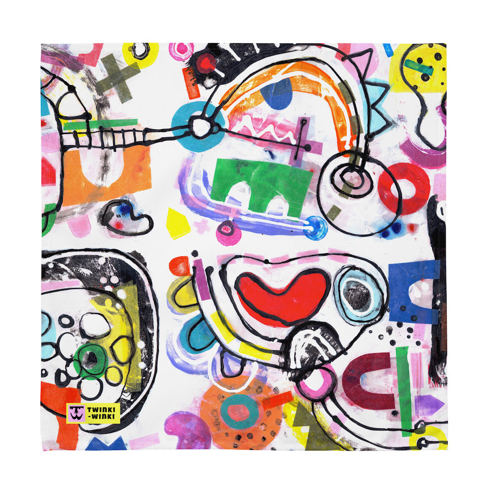Arty graphic napkin with multicolor Treasure Map print in a vibrant, cheerful, and playful style. Design 1 of 4.