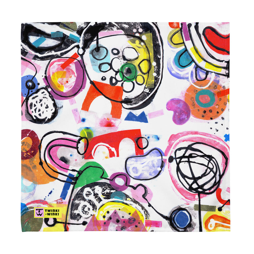 Arty graphic napkin with multicolor Treasure Map print in a vibrant, cheerful, and playful style. Design 2 of 4.