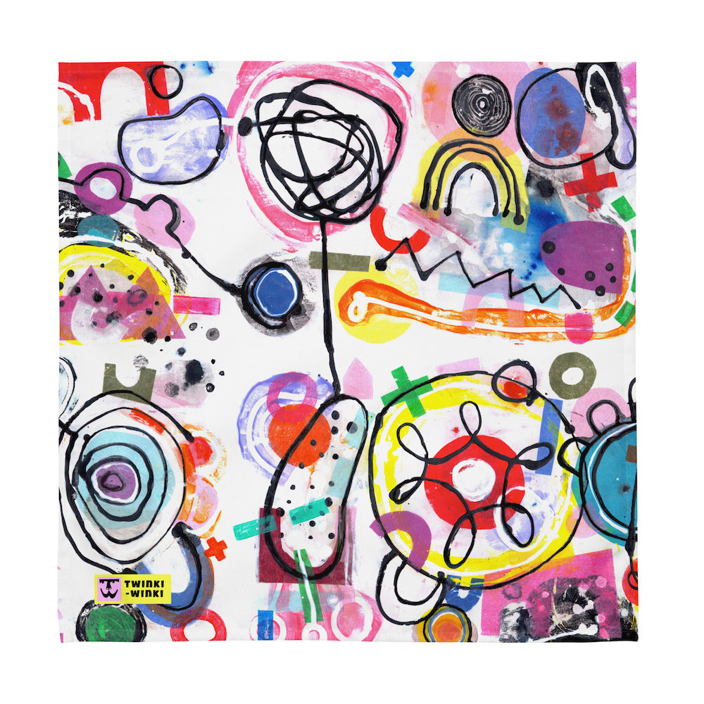 Arty graphic napkin with multicolor Treasure Map print in a vibrant, cheerful, and playful style. Design 3 of 4.
