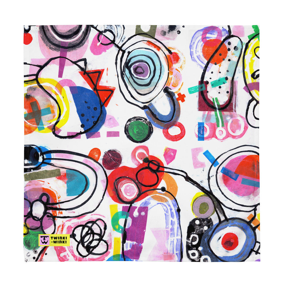 Arty graphic napkin with multicolor Treasure Map print in a vibrant, cheerful, and playful style. Design 4 of 4.