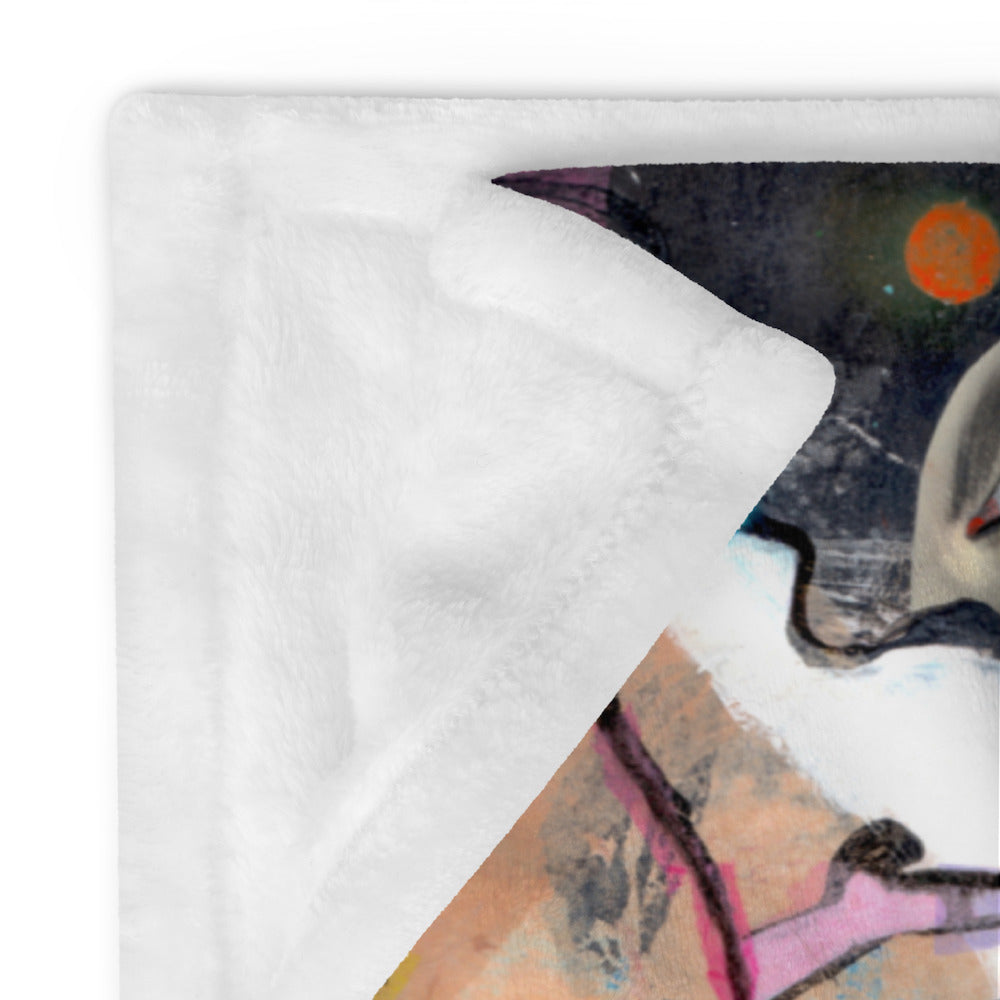 Stylish cozy graphic throw blanket with happy multicolor Fab Ladies print in a vibrant, cheerful, and playful style showing soft fabric detail.