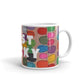 Colorful ceramic coffee mug with quirky slogan Just Ducky in white letters on Flipflop design, right handle view of 11 ounce mug size.