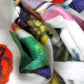 Close-up of stylish soft chic beach towel with bold multicolor Fab Ladies print in vibrant colors view 4.