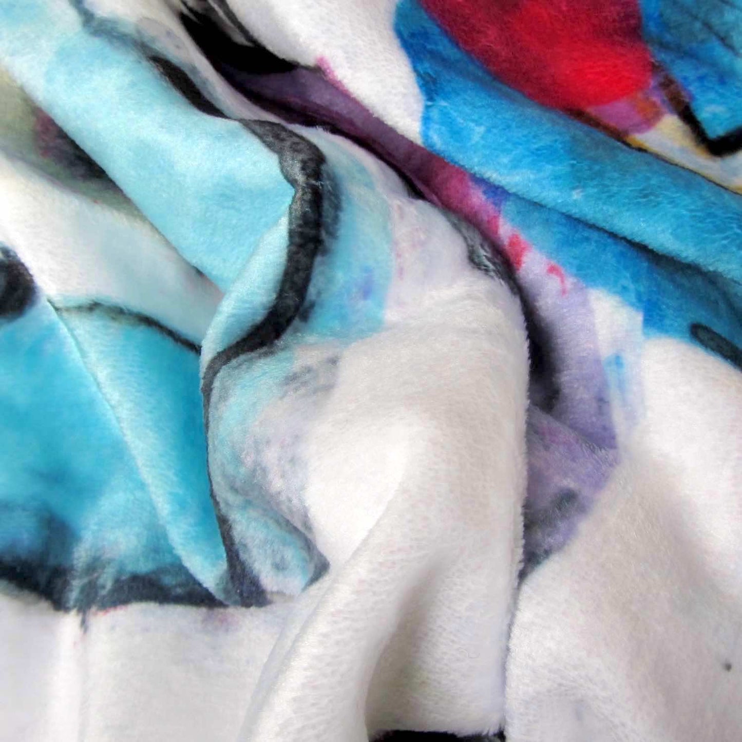 Close-up of soft feel cozy graphic throw blanket with happy multicolor Fab Ladies print in vibrant colors view 5.