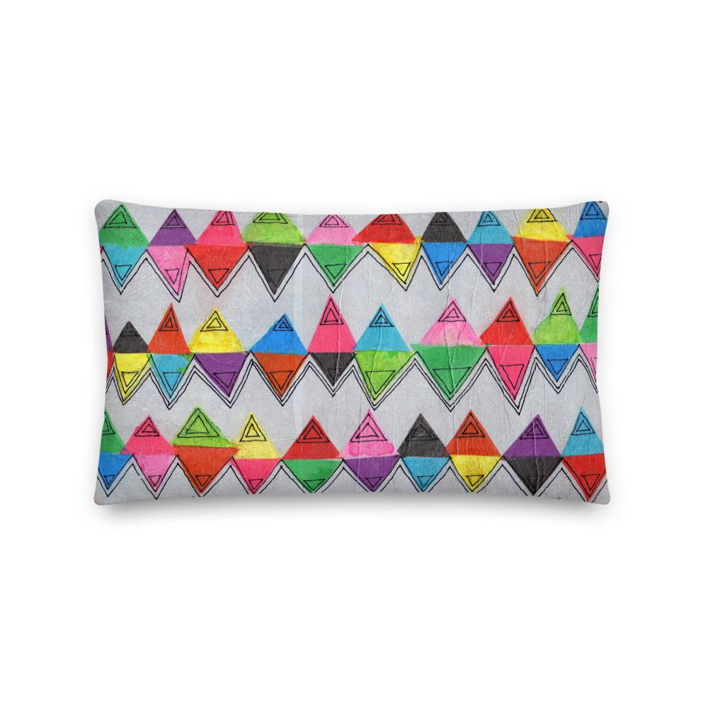 Vibrant, cheerful, and playful style accent pillow with a multicolor graphic Zigzag print on the front.